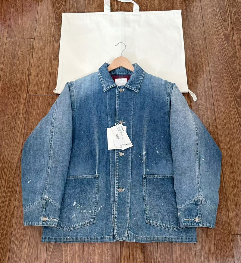 VISVIM 25AW SS COVERALL DOWN DMGD — Washed Down Denim Jacket - 1