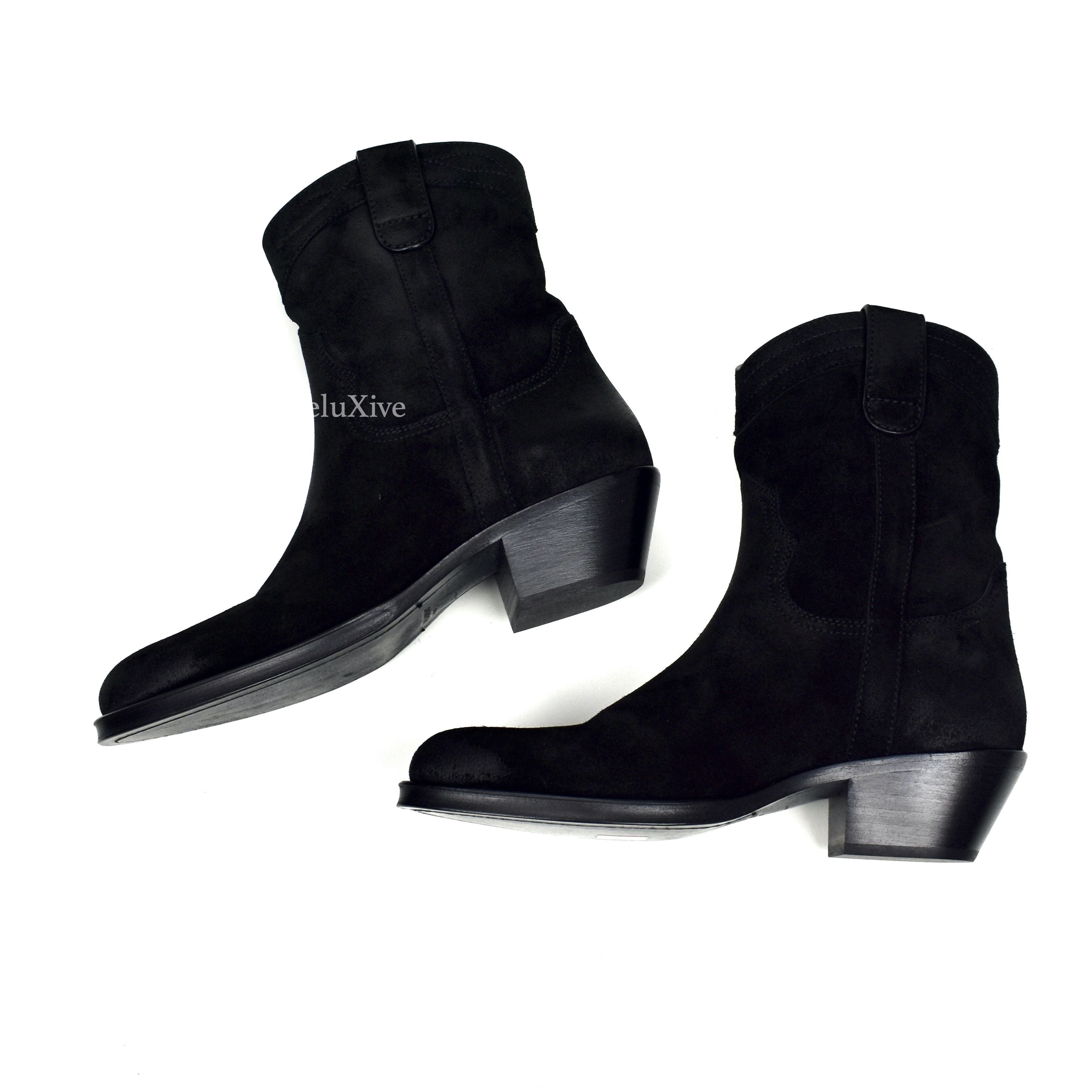 Saint Laurent Black Buffed Suede Santiag Western Boots - 8