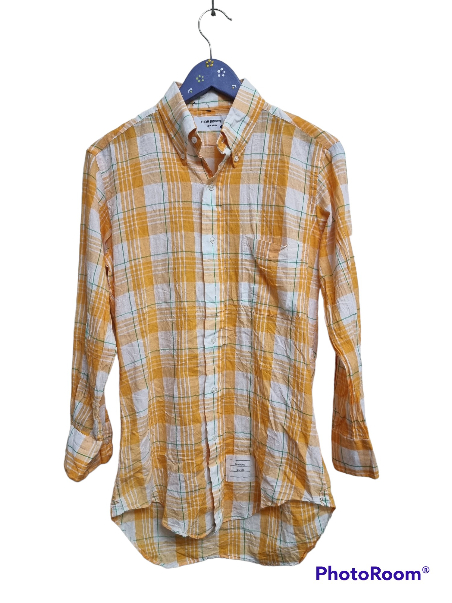Thom Browne yellow cotton plaid button up shirt - 1