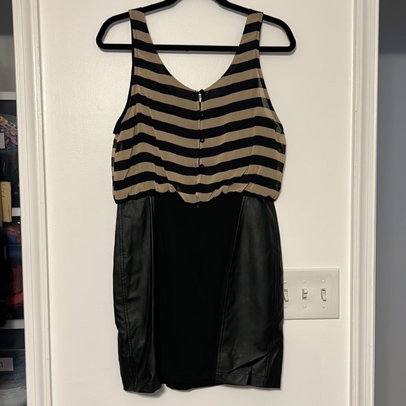 Lush Striped Blouson Dress with Faux Leather Panels - 3