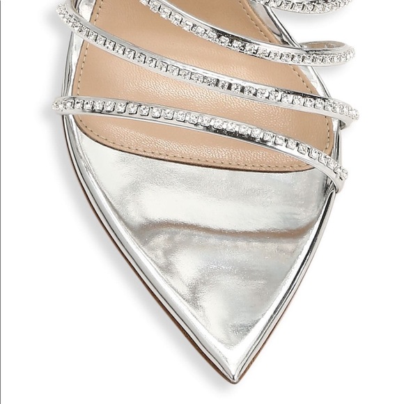 Gianvito Rossi Chantel Embellished Silver Strappy Pointed Toe Sandals - 5