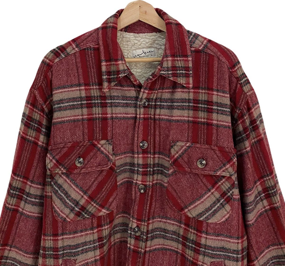 VINTAGE FLANNEL TARTAN PLAID BUTTON ON SHERPA JACKET - 3