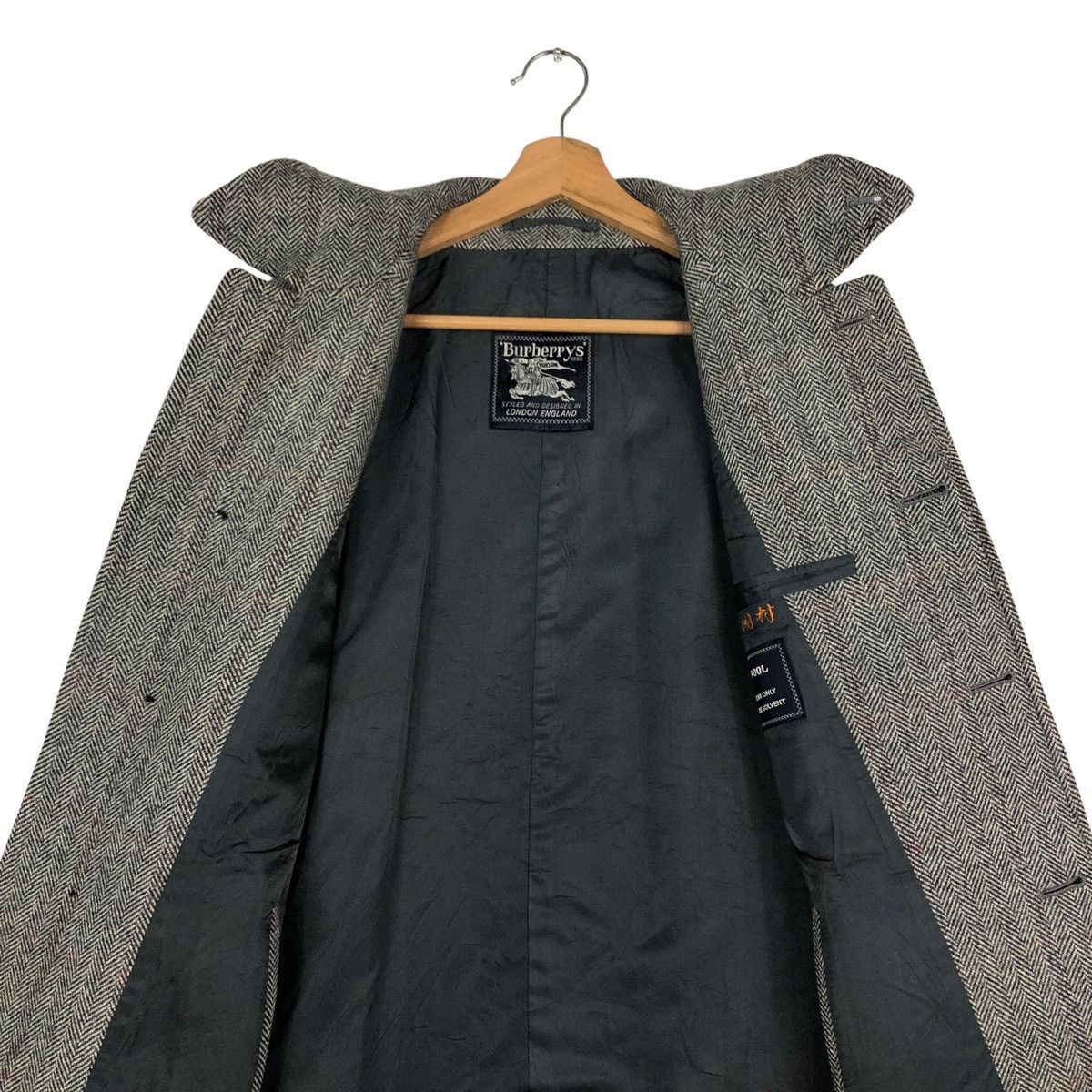 Vintage - 🔥RICH GREY - FLY WOOL LONG JACKET COATS HERRINGBONE - 15