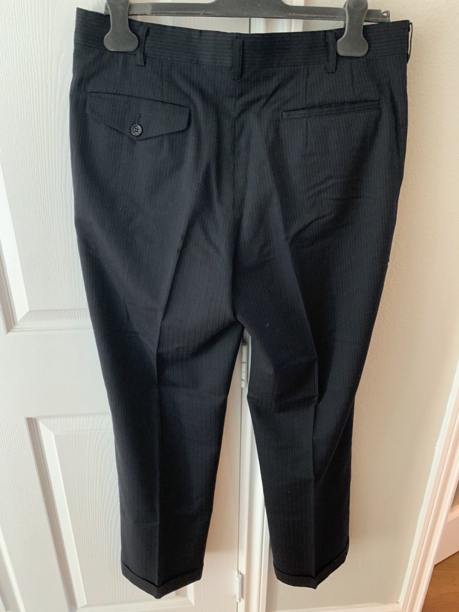 Comme des Garcons Homme Deux - Dark navy striped wool pants xl - 3
