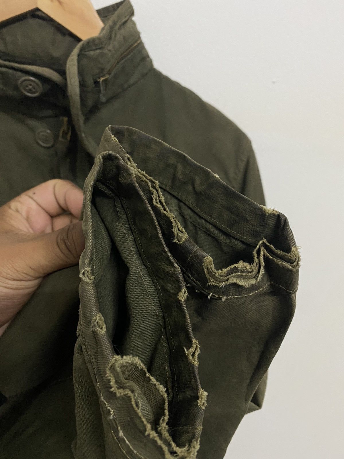 Vintage - GAP Men's Green Military Jacket With Hidden Hood - 7