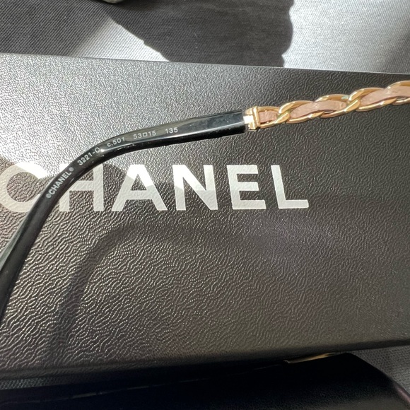 CHANEL 3221-Q C.501 53-15 135 Beige Leather Glasses Frames Chain Link EUC Italy - 10