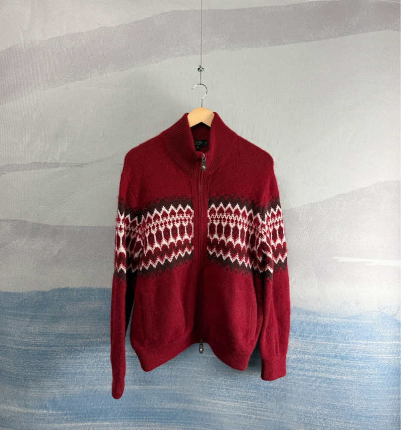 Loro Piana Red Fair Isle Cashmere Zip-Up Jacket - 1