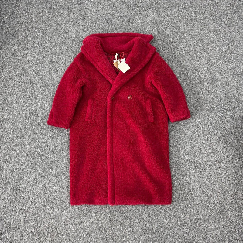 MaxMara red Year of the Rabbit limited edition silk alpaca wool teddy coat - 1