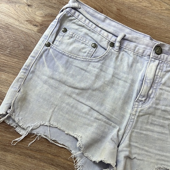 Free People Lilac Purple Distressed Taw Hem Denim Shorts - 3