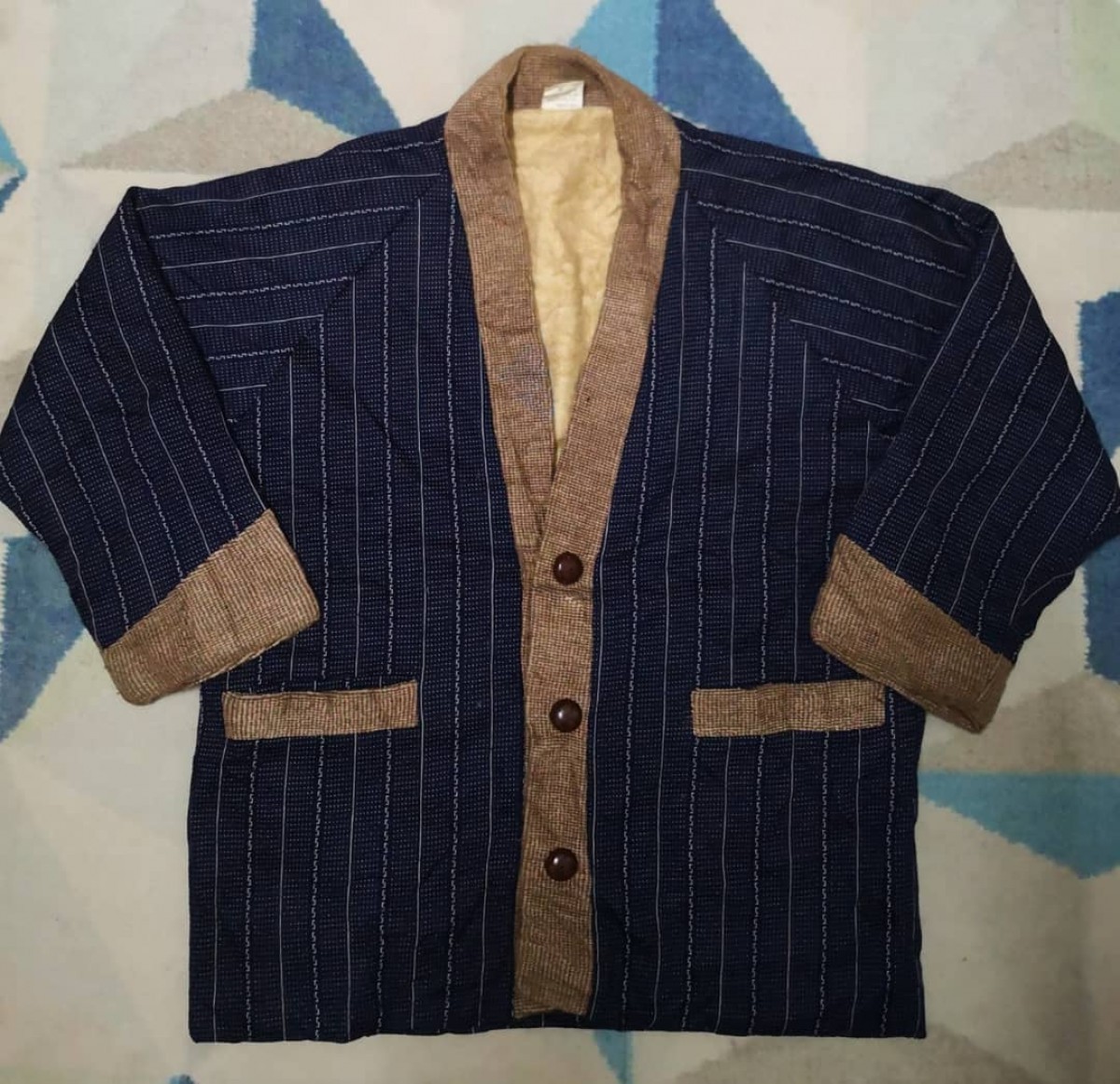 Bomber Style Jacket - Japanese Wool Button Up Kimono Hanten/Bomber Style - 1