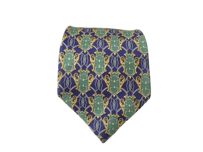 Fendi Vintage Silk Tie — Navy Crest & Rope Print, 90s Italy - 1