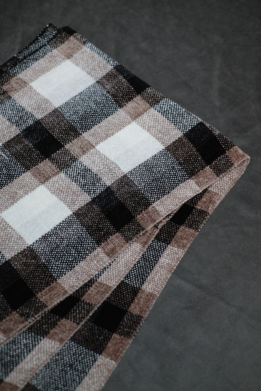 Japanese Brand - Deadstock Cozy Brown White Checked Scarf OS Unisex - 5