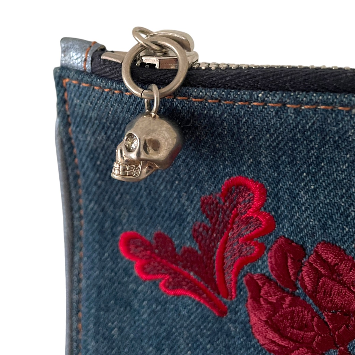 Alexander McQueen Floral Embroidered Denim Clutch - 4