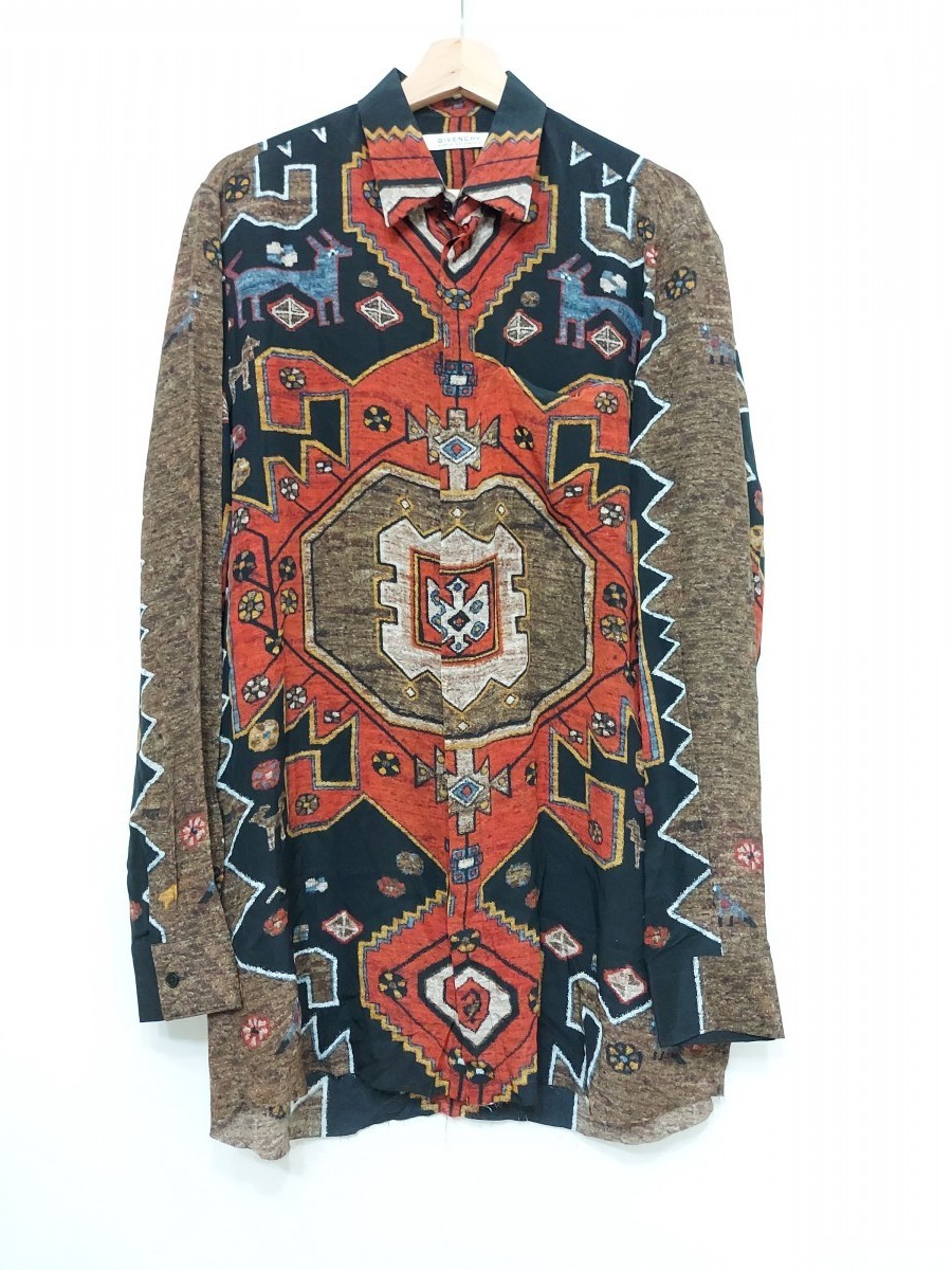 FW15 AW15 Persian Carpet Rug Silk Raw Hem Long Shirt - 1