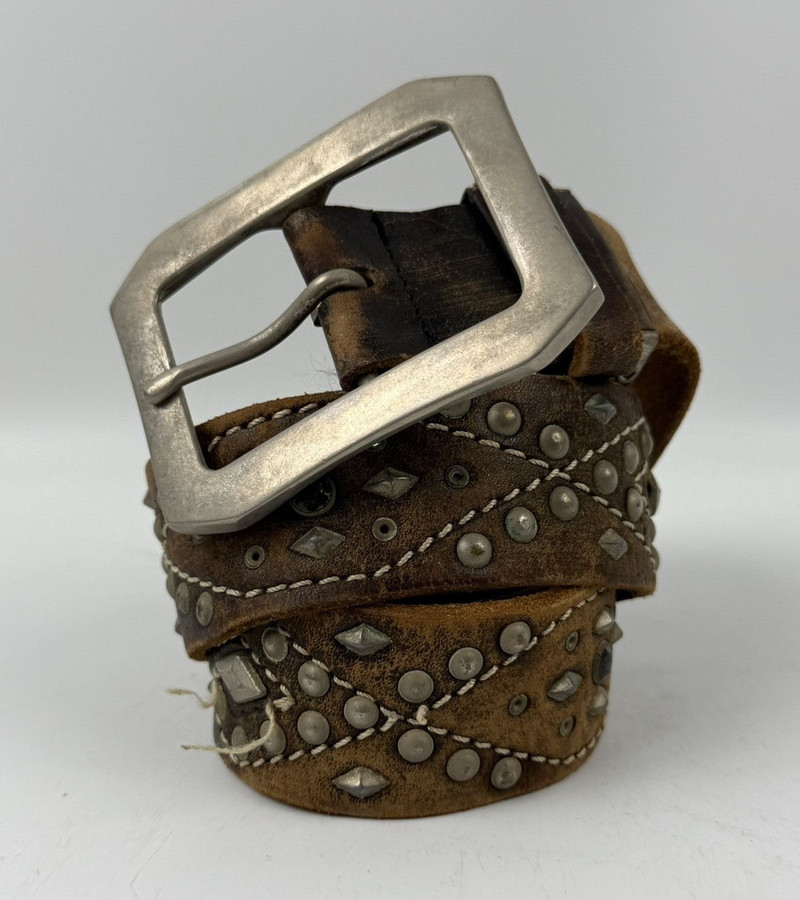 Japanese Brand - distressed studded leather belt tc58 - 1