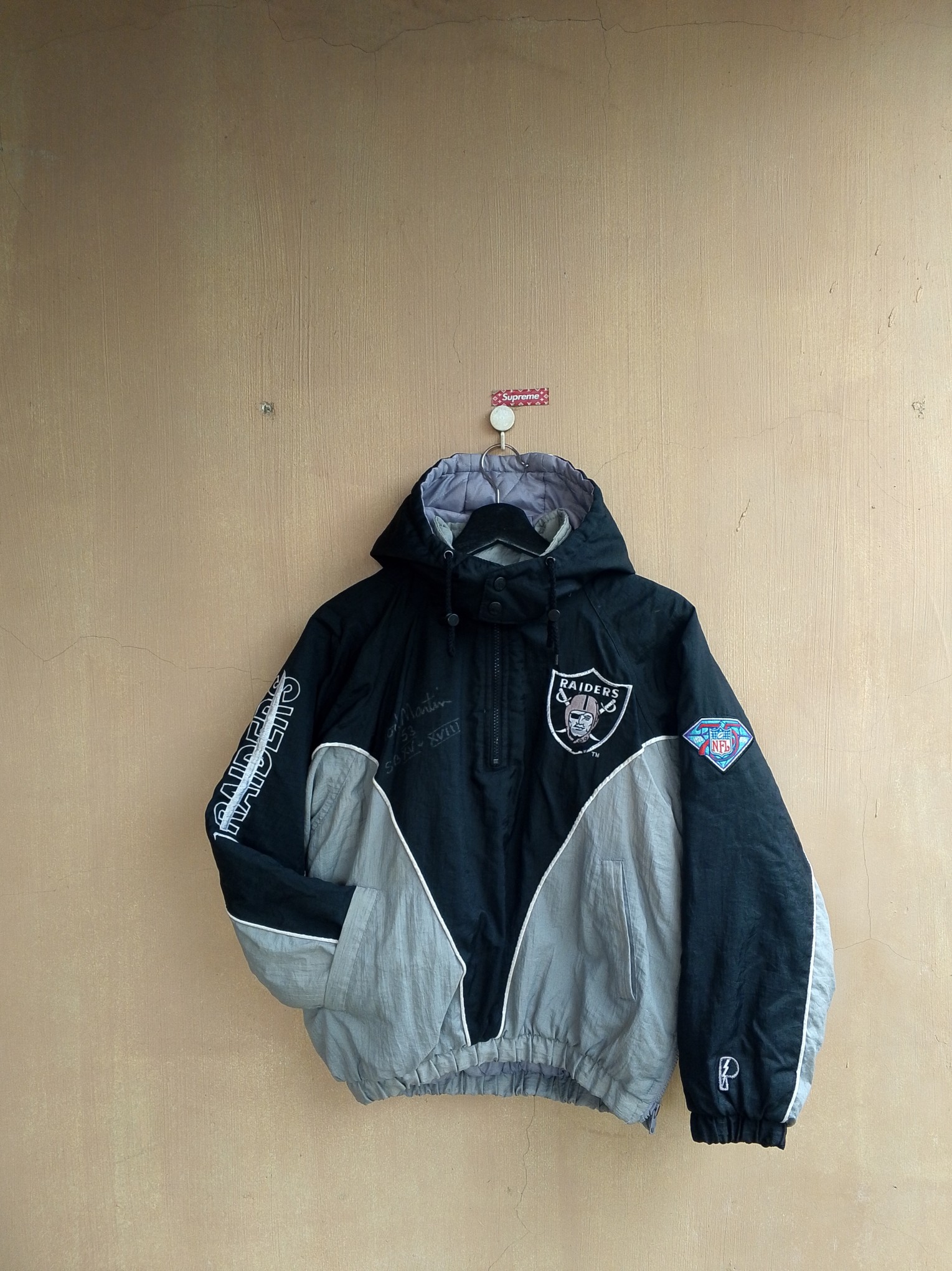 90s Vintage Los Angeles Raiders Pro player Jacket Signed by Rod Martin #53 - 9
