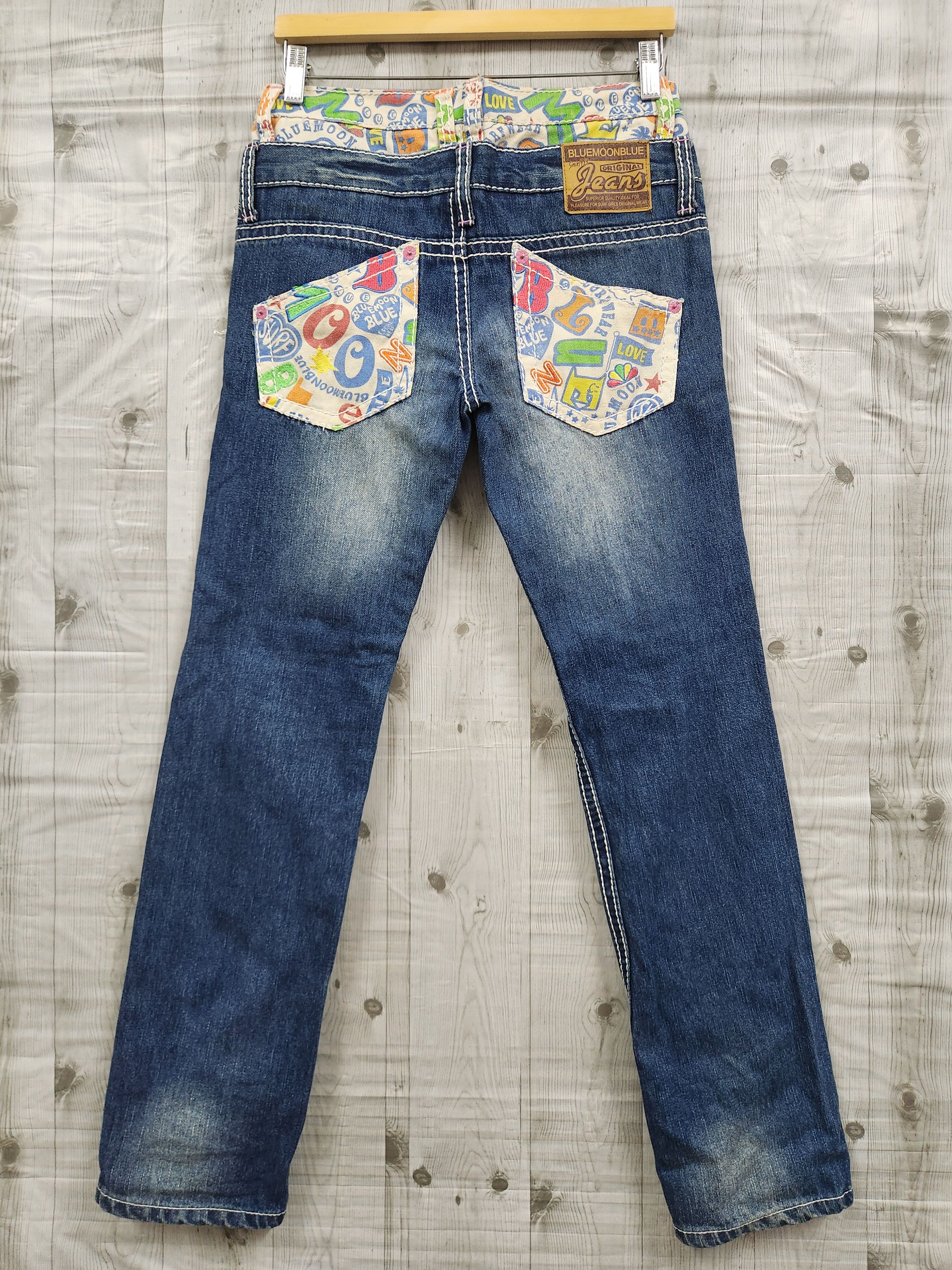 Japanese Brand - Double Waist Colorfull Printed Blue Moon Blue Denim Jeans - 18