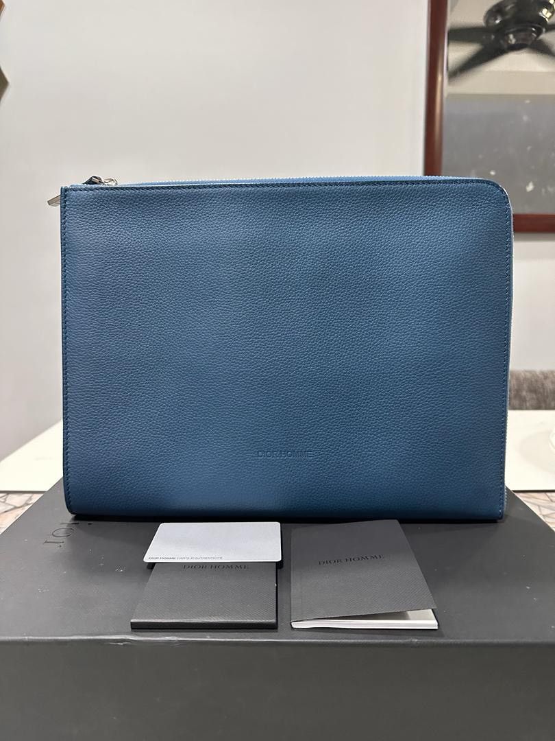 Authentic Dior Homme Clutch Document Blue - 1