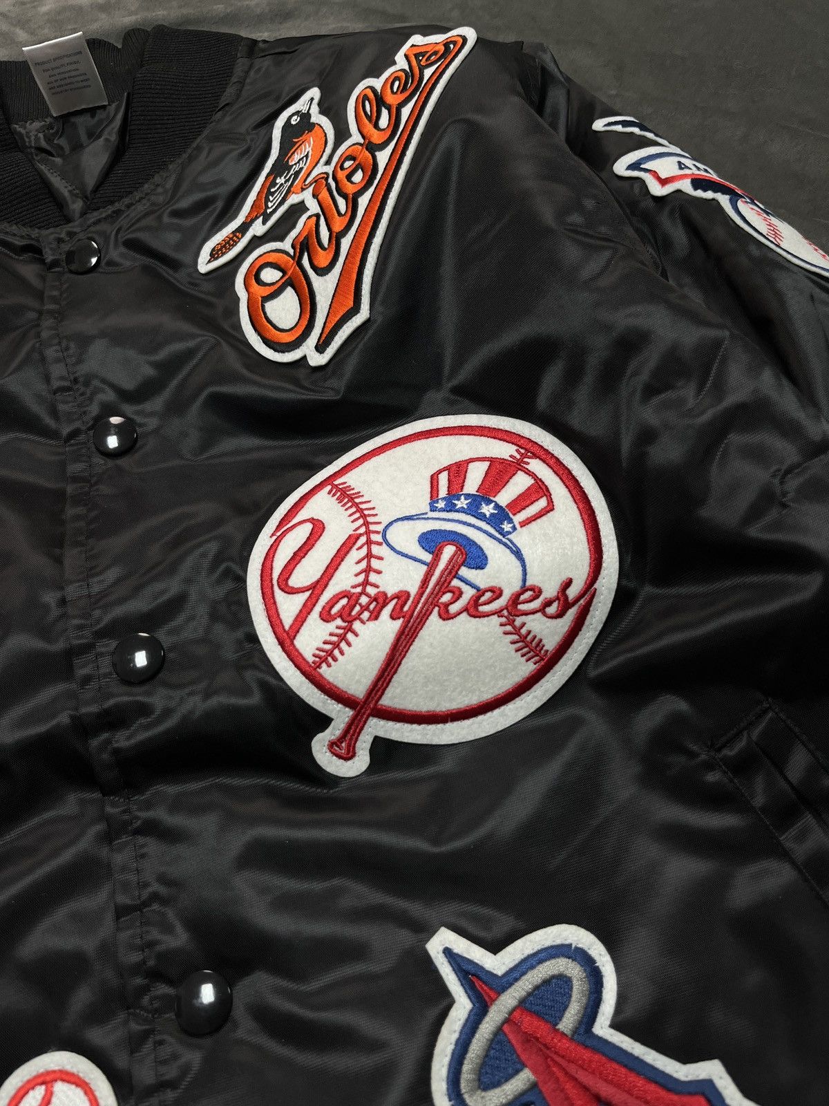 Majestic MLB All Star Logo Patch Black Satin Jacket Large - 4