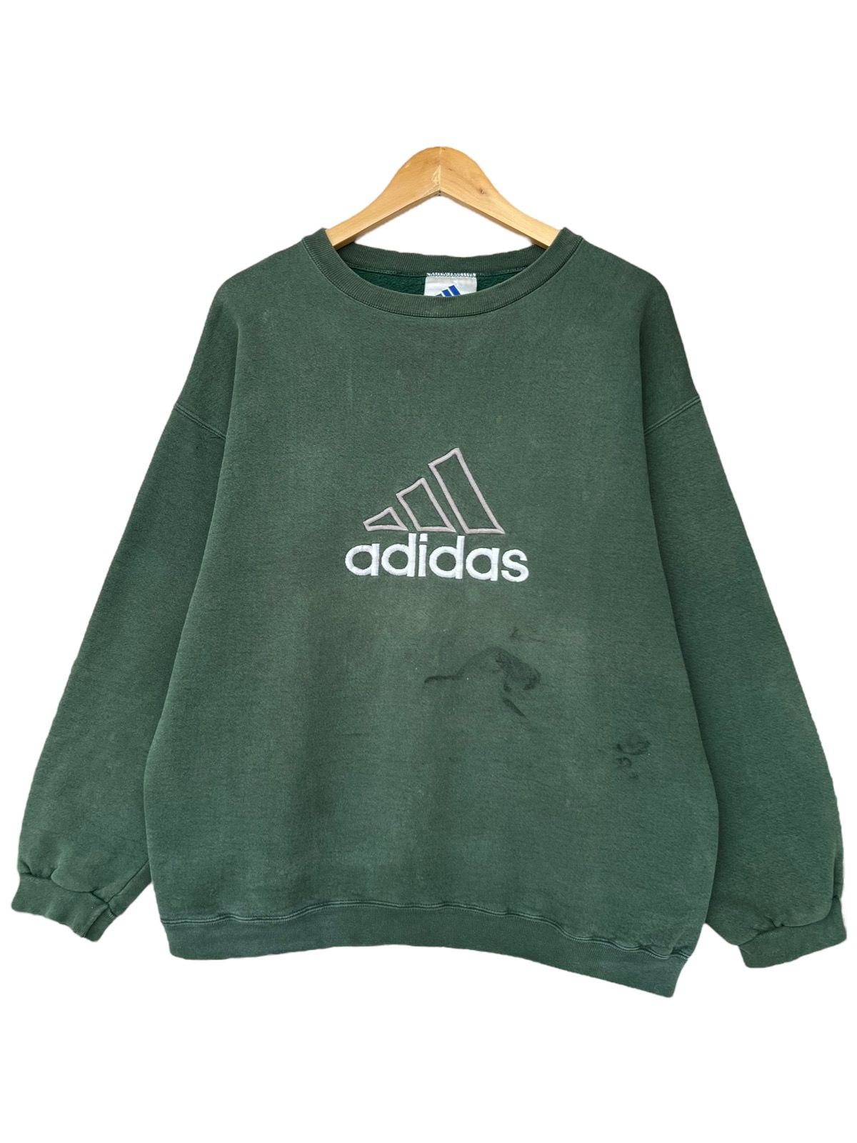 Vintage 90s Adidas Trefoil Biglogo Green Baggy Sweatshirt - 1