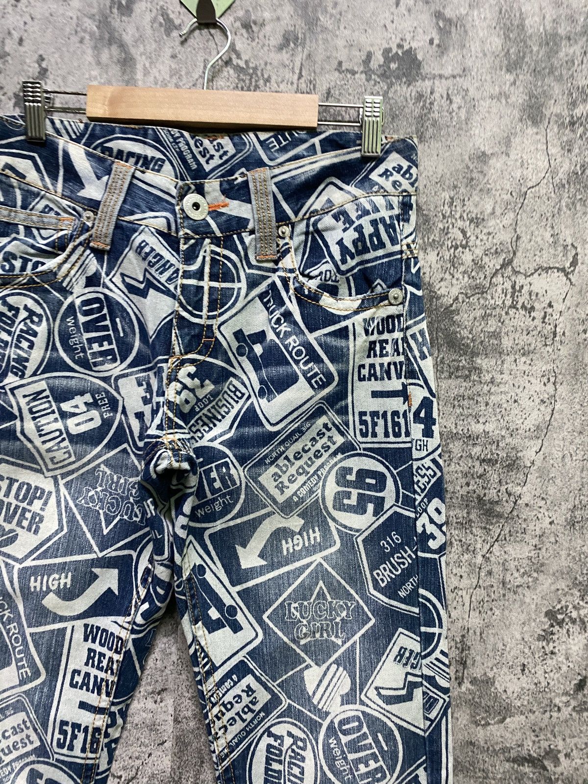 Japanese Brand Full Print Denim Faded like Hysteric Pants - 5