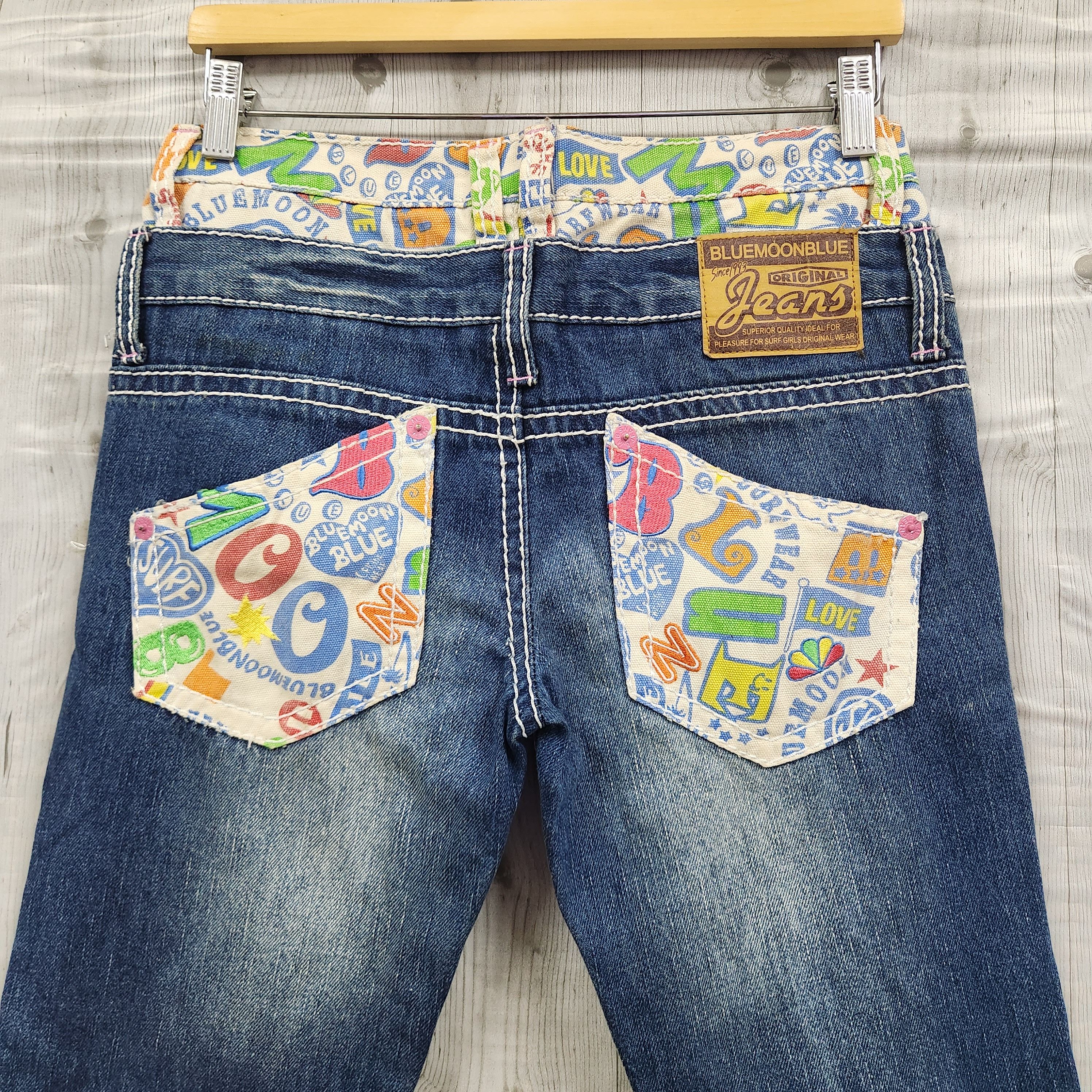 Japanese Brand - Double Waist Colorfull Printed Blue Moon Blue Denim Jeans - 17