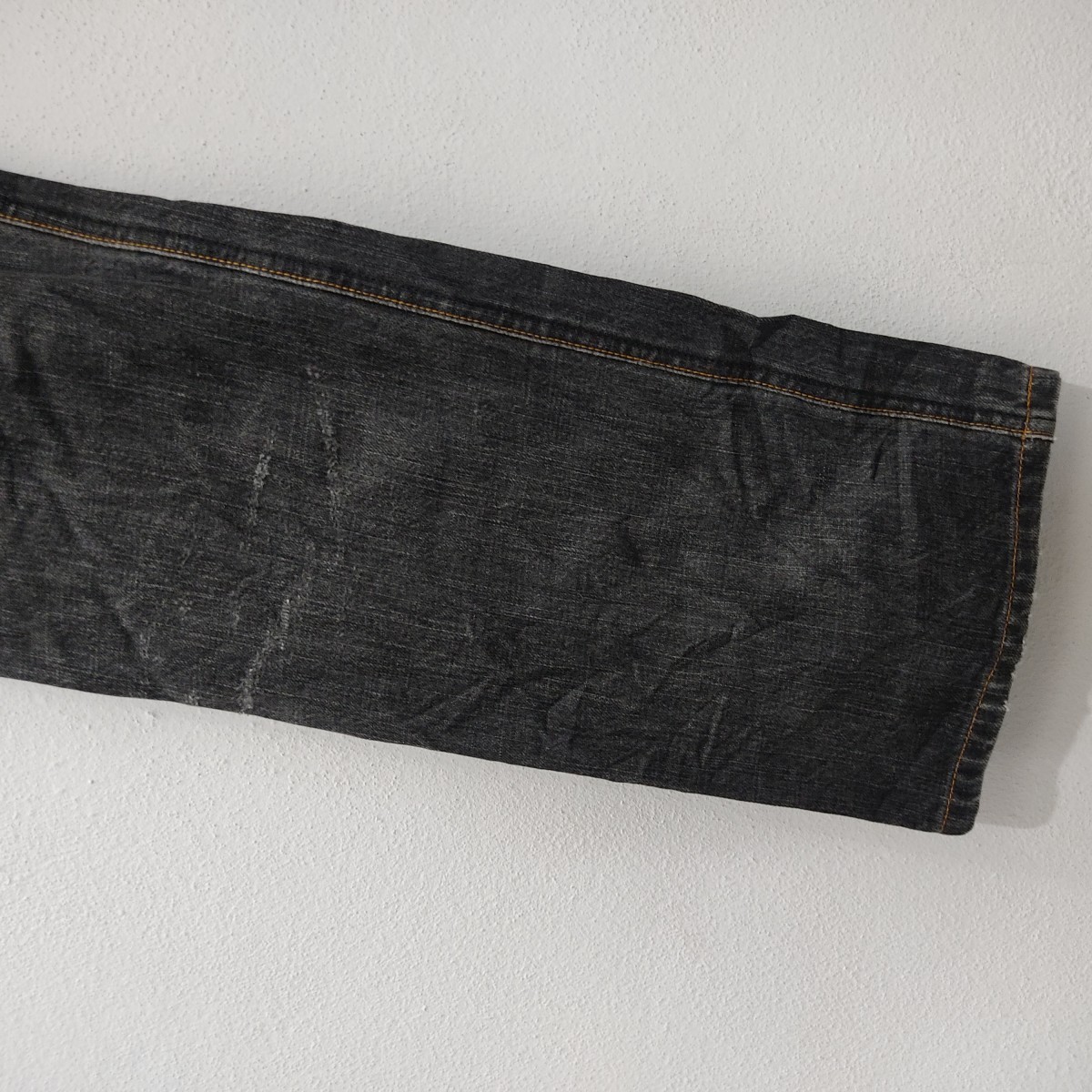 Distressed Denim - Designer Straight Cut Black Patch Denim Jeans - 7