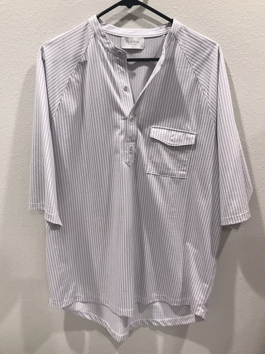 Flistfia - blue white striped band collar shirt - 2