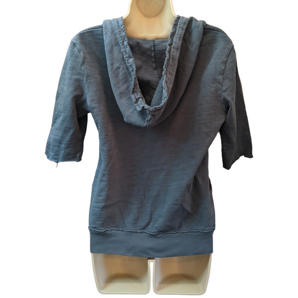 Free People Scoop Neck Blue Gray Half Sleeve Pullover Hoodie Size Small - 3