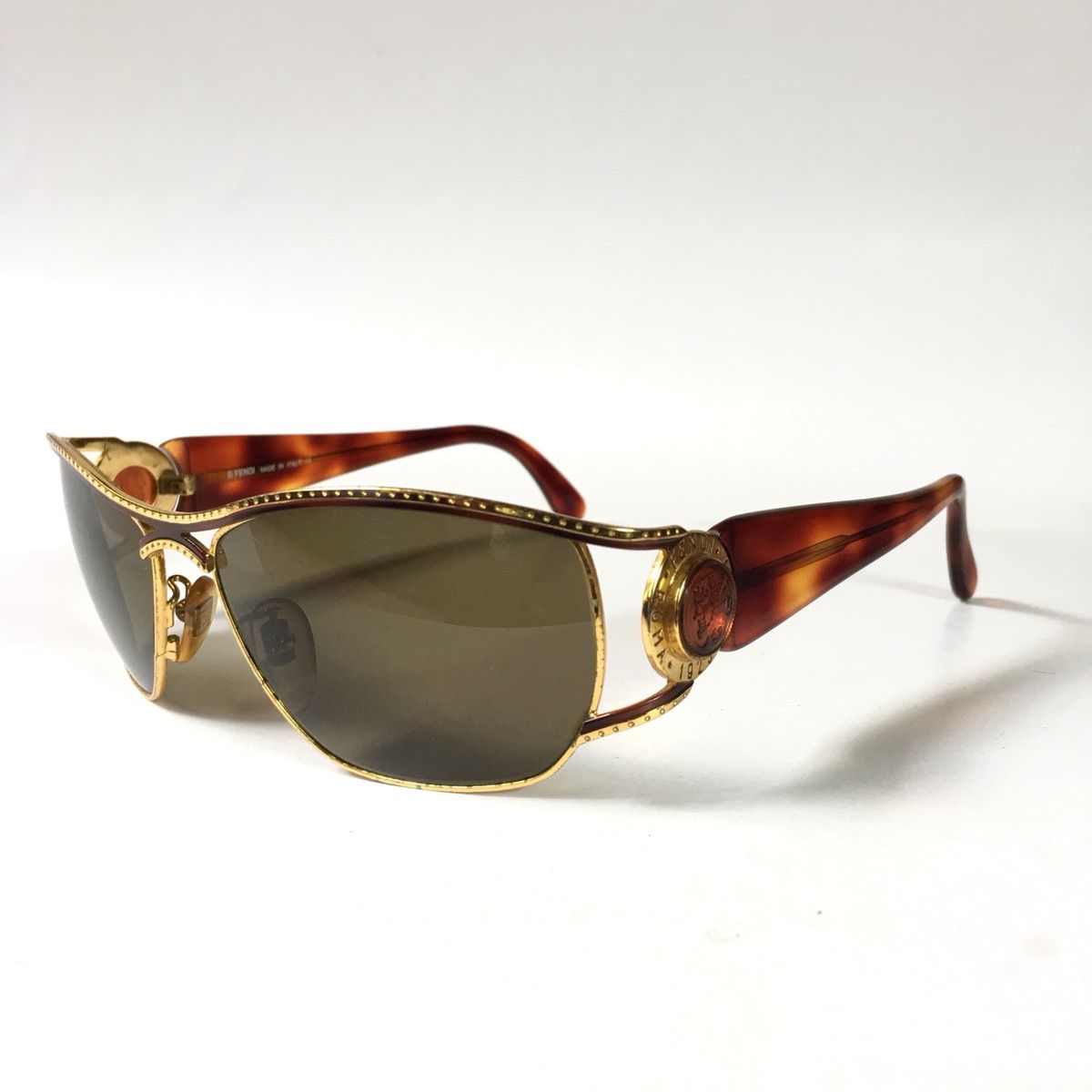 Vintage Fendi FF Gold Tortoise Shell Sunglasses - 8