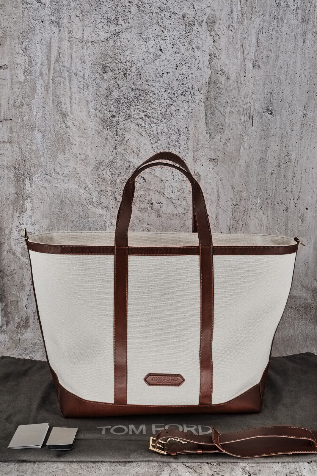 TOM FORD - Leather-Trimmed Canvas Tote Bag - Neutrals TOM FORD