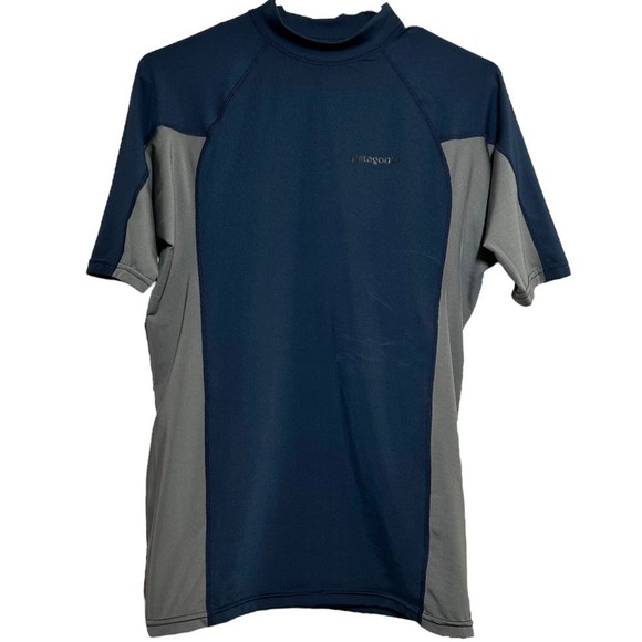 Patagonia Rash Guard Sun Shirt UPF 50 Quick Dry Short Sleeve Navy Gray M - 1