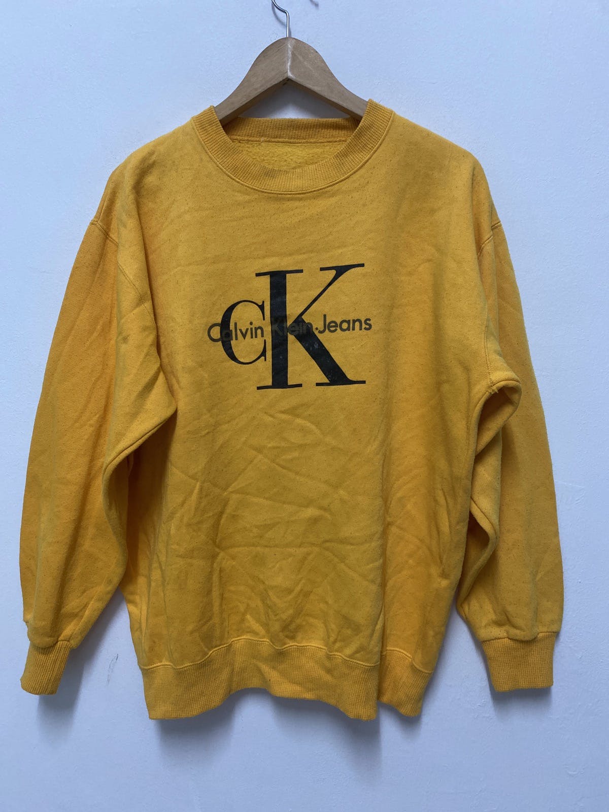 Calvin Klein Jeans Raf Era Big Logo YellowSweatshirt Size L - 1