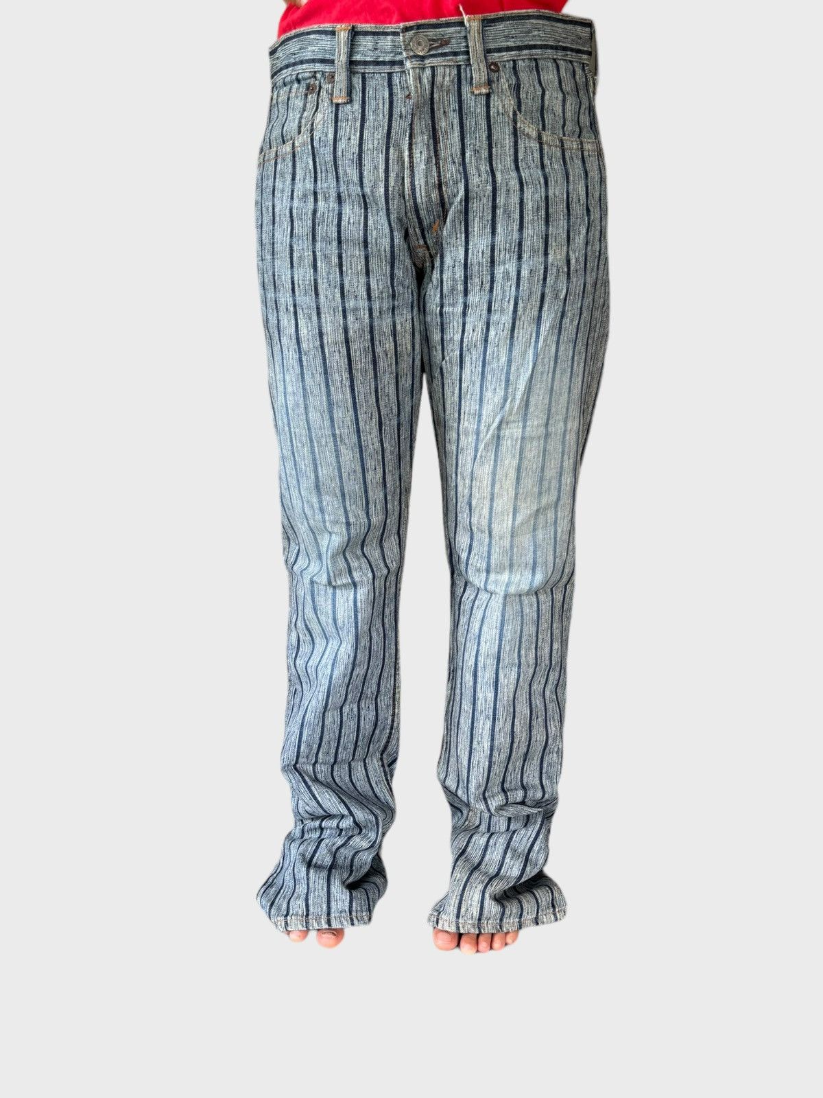 Vintage BLUE WAY Striped Blue Faded Denim - 17