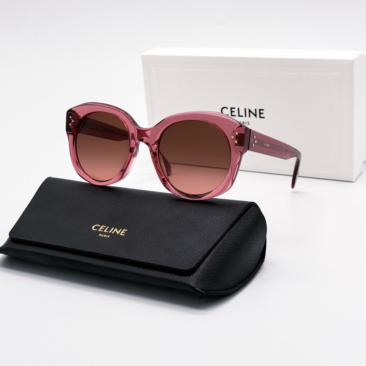 NEW CELINE CL40186I 74T SUNGLASSES PINK BROWN ROUND WOMEN - 1