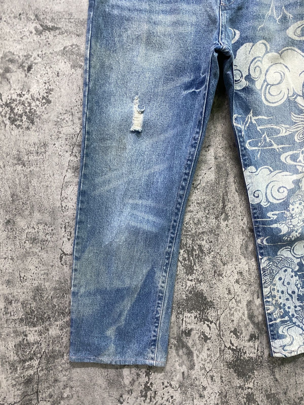 Designer - KARAKURI Dragon Art Distressed Japan Traditional Jean - 7