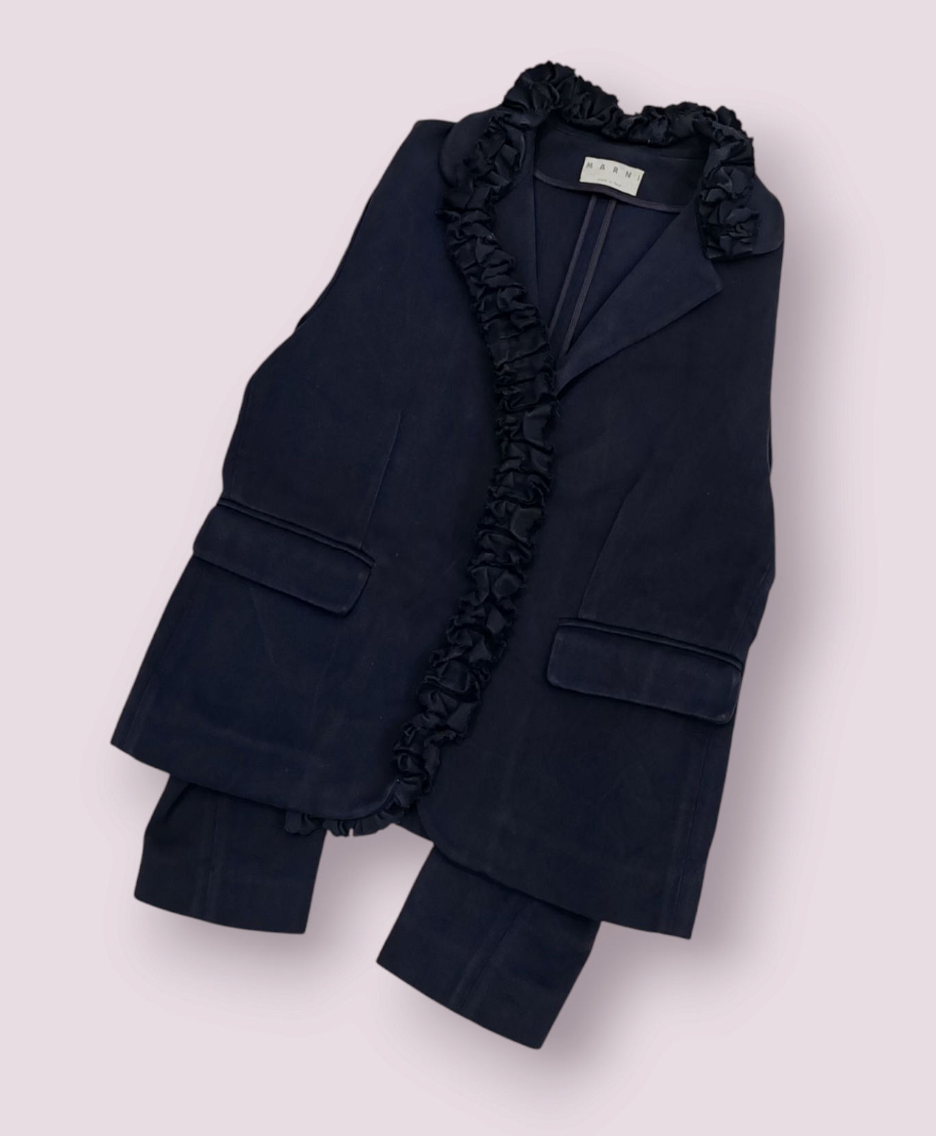 MARNI Navy Blue Cotton Ruffle Blazer Size 6/40 Women - 6