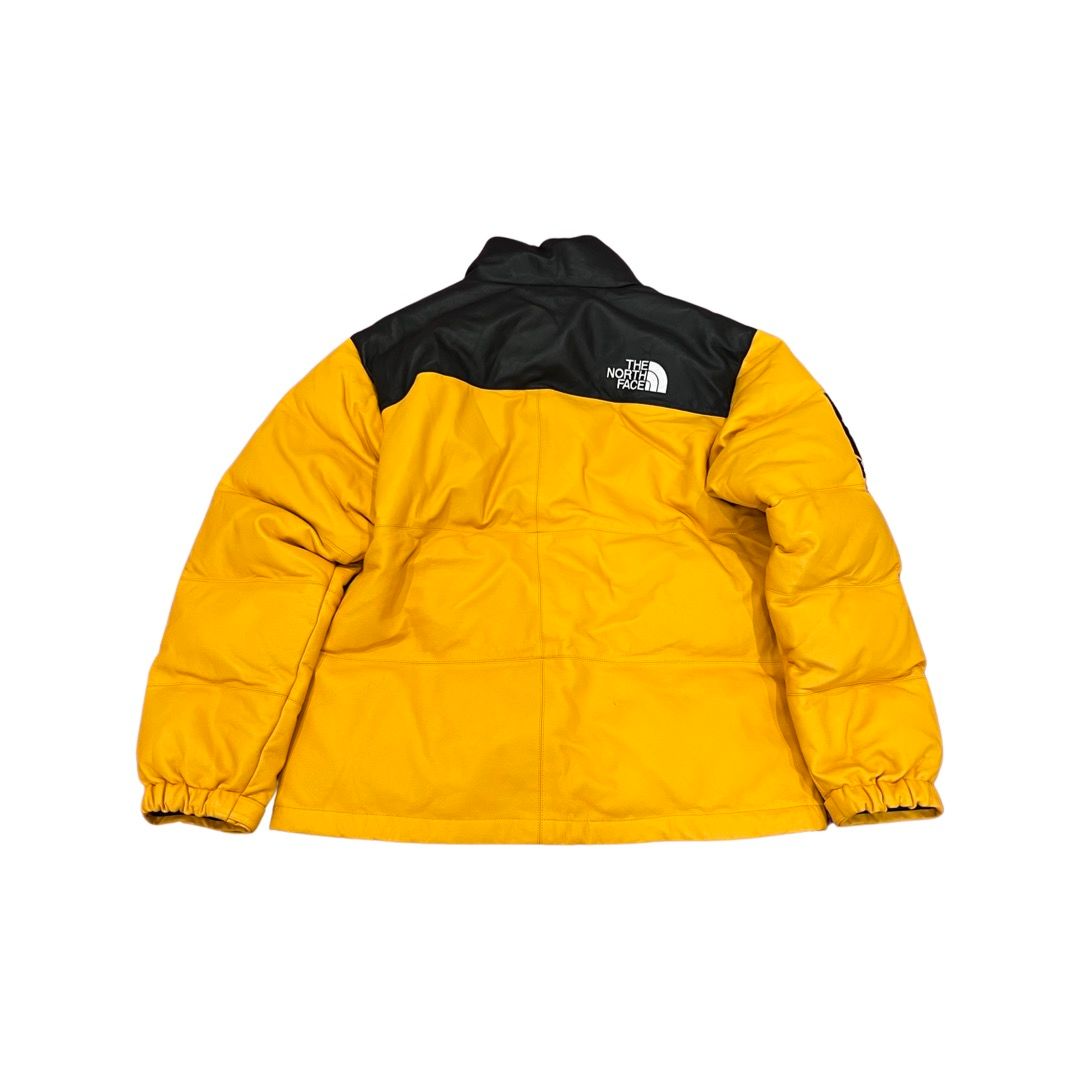 Yellow leather nuptse puffer jacket - 2