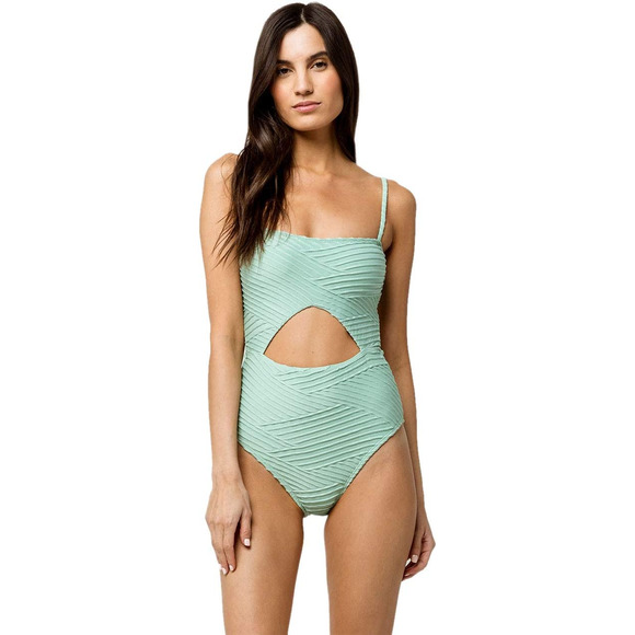The Bikini Lab - Bikini Lab One-Piece Swimsuit Front Cut Out Ruched Stripes Adjustable Green M - 1