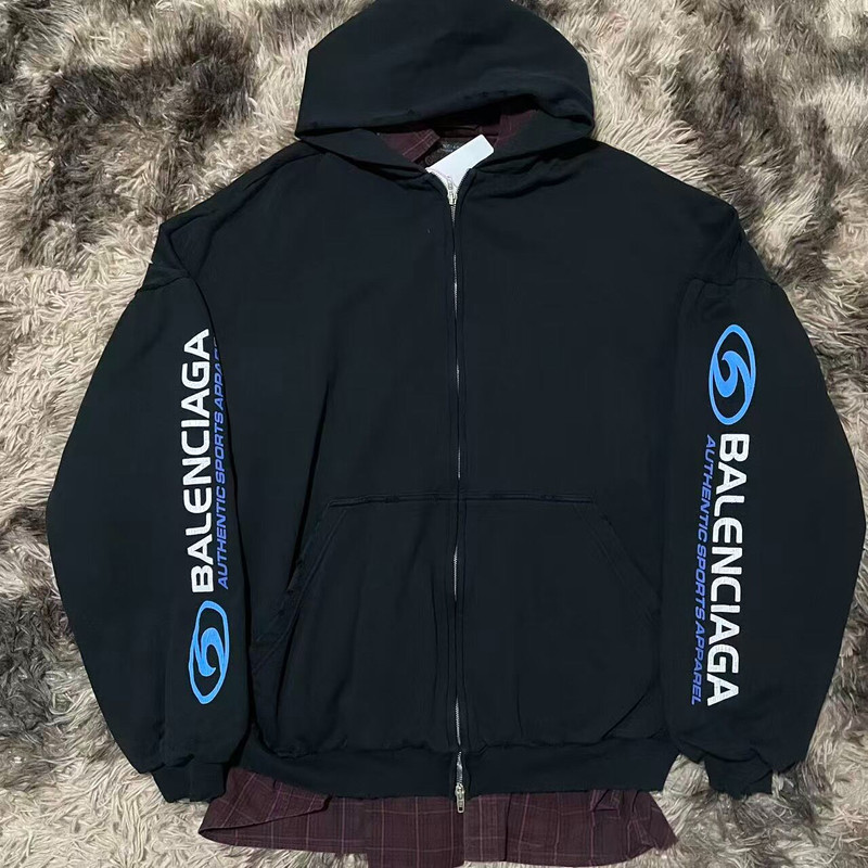 Balenciaga black "Surfer" layered zip-up hoodie - 1