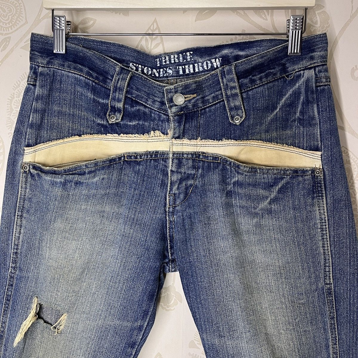 Ripped Three Stones Throw Denim Jeans Avant Garde Pockets - 5