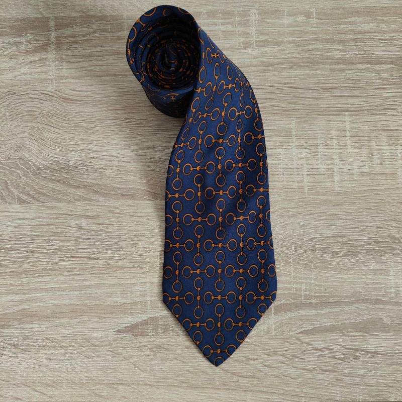 Hermes Paris Silk Tie 614 SA Chain Blue Vintage - 1