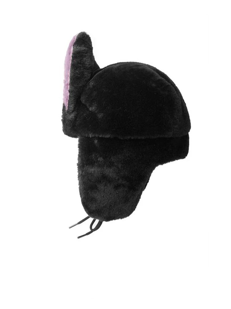 Japanese Cartoon Anime Jiji Cat Ushanka Black Hat Cute Y2K Warm Earflap Trapper Hat Bomber - 4