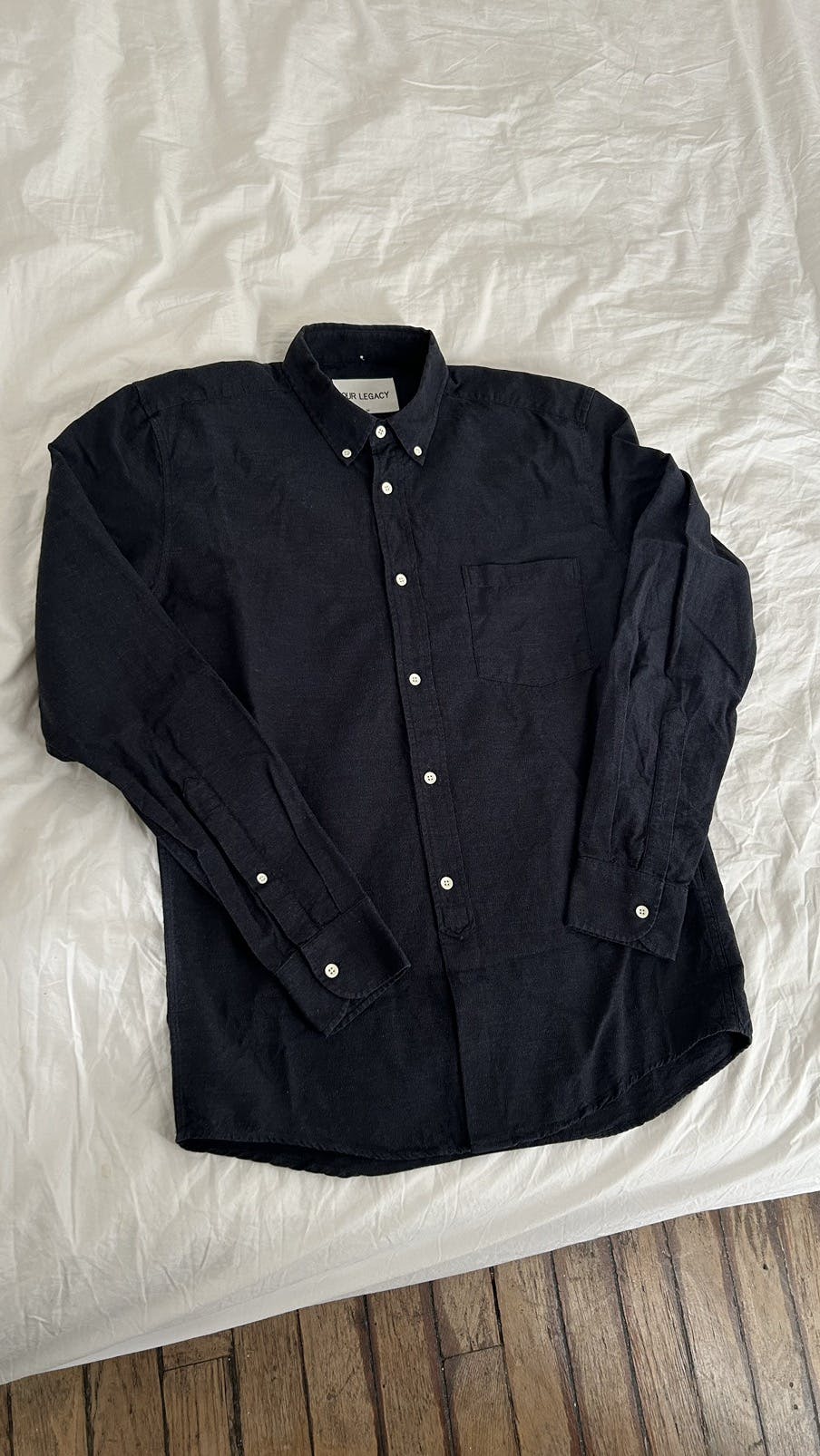new and never worn . navy black button up shirt . large - 3