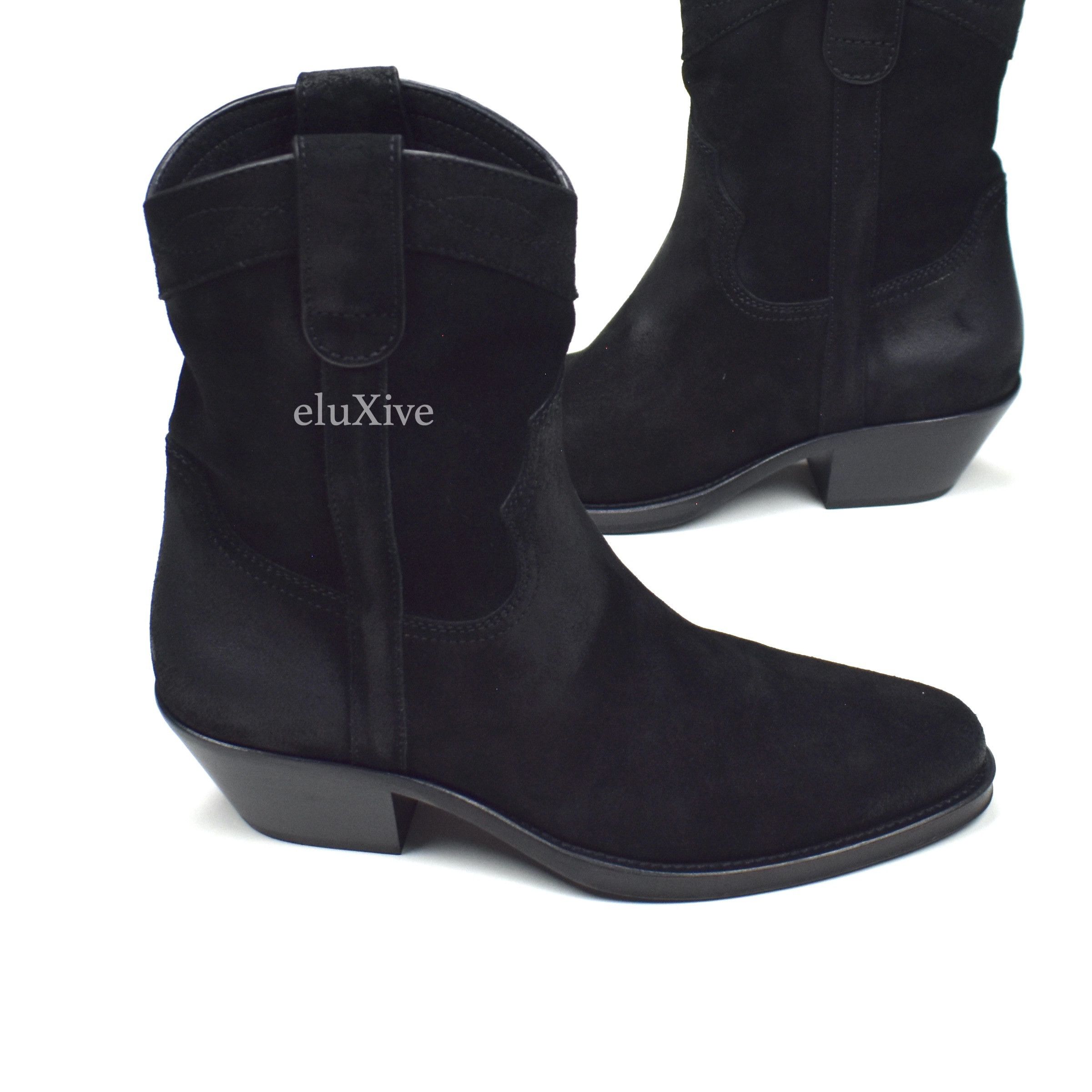 Saint Laurent Black Buffed Suede Santiag Western Boots - 3