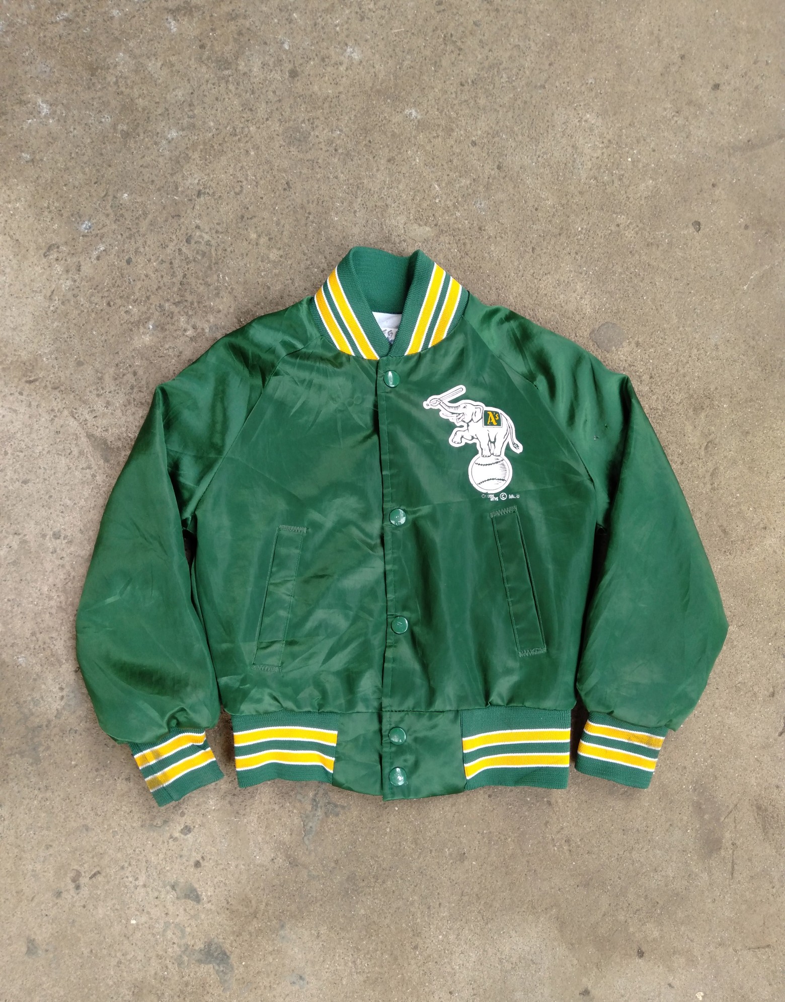 1989 Chalkline Oakland Athletics Arch Spellout vintage satin jacket - 2