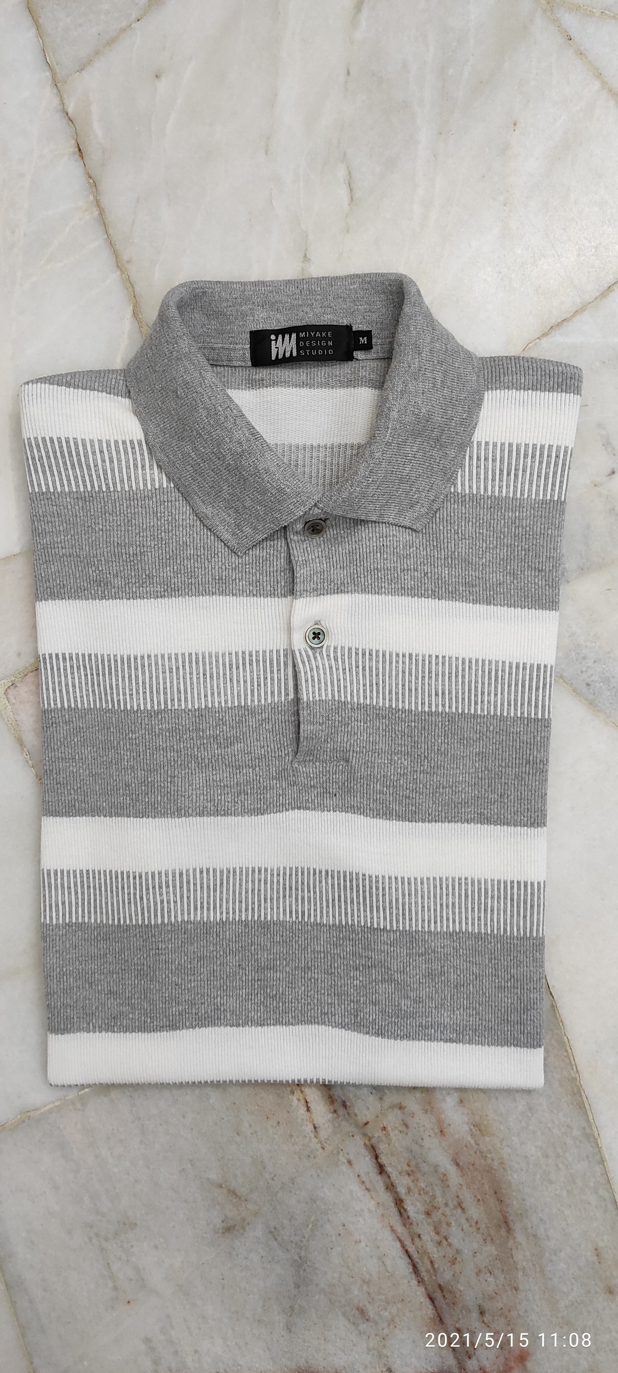 Issey Miyake - ISSEY MIYAKE DESIGN STUDIO Color block Polos stripe cotton knit fabric - 8
