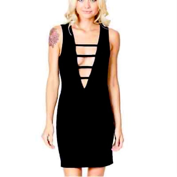 LF Emma + Sam Ribbed Deep V Ladder Body-con Dress - 1