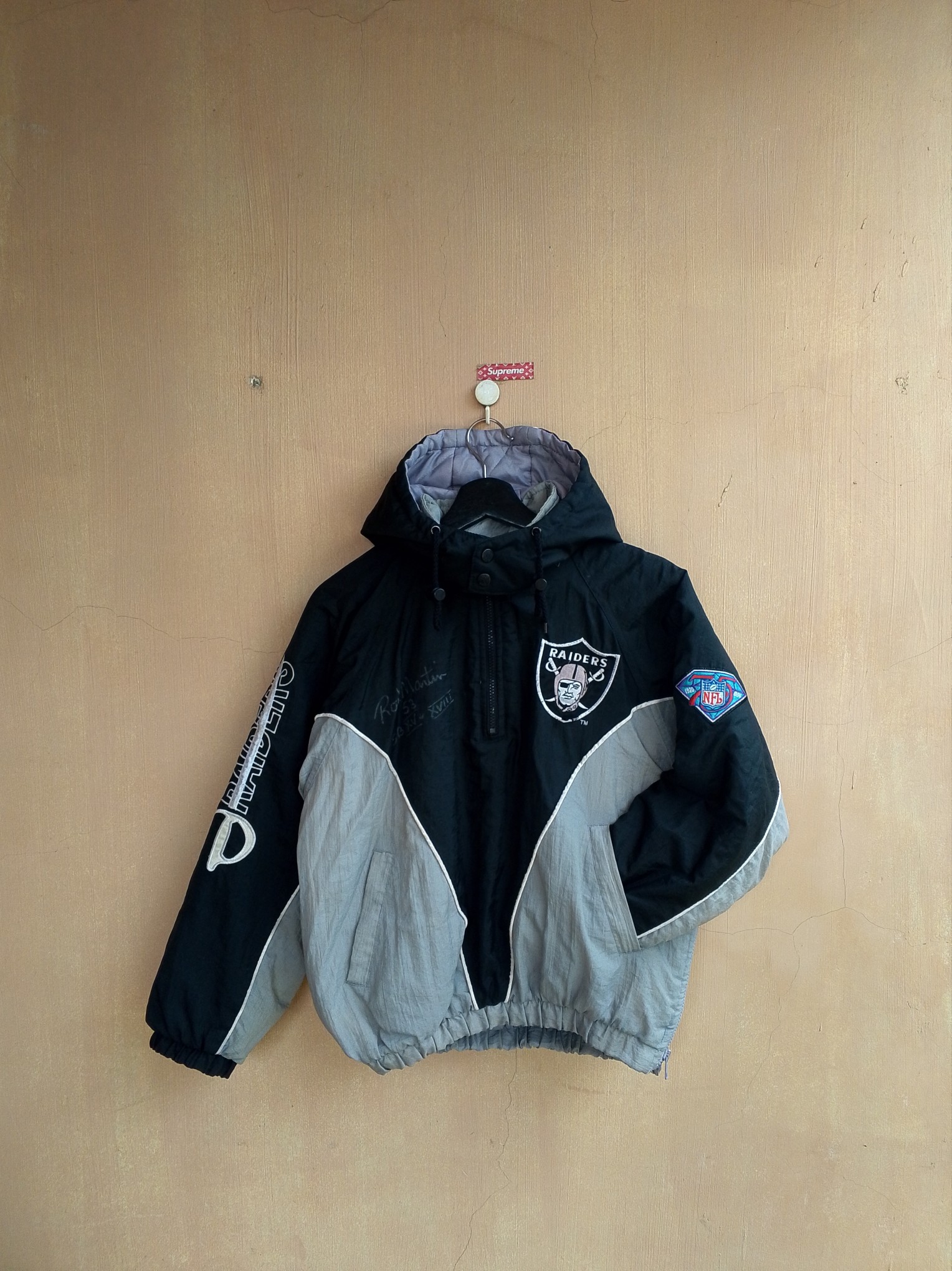 90s Vintage Los Angeles Raiders Pro player Jacket Signed by Rod Martin #53 - 7