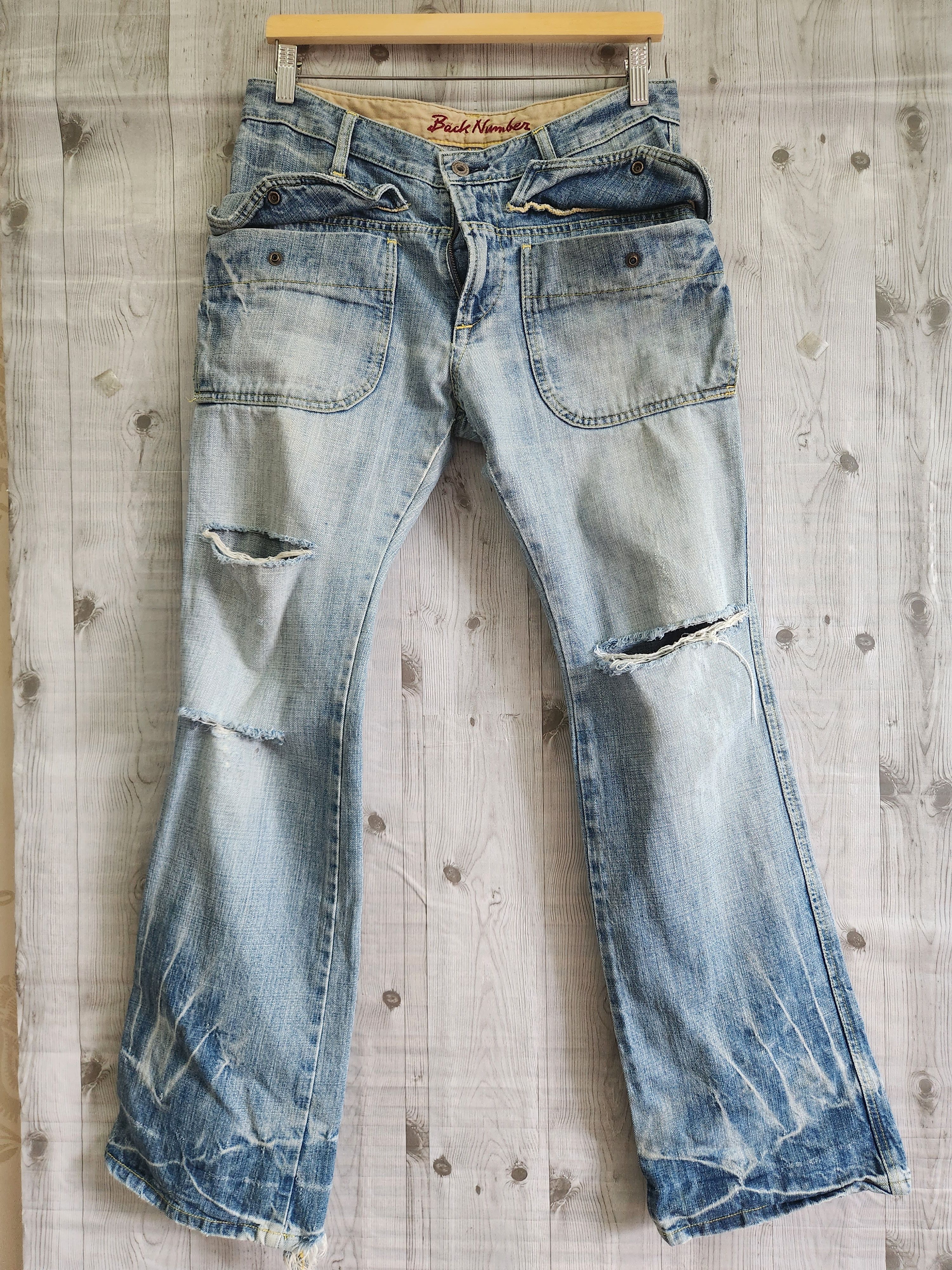 Distressed Denim - Vintage Back Number Distressed Bush Pants Denim Jeans - 1